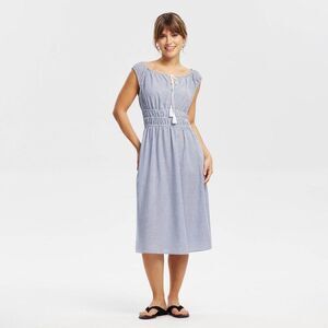 Universal Thread - Women's Cap Sleeve Tassel Drawstring Midi Dress -  Blue